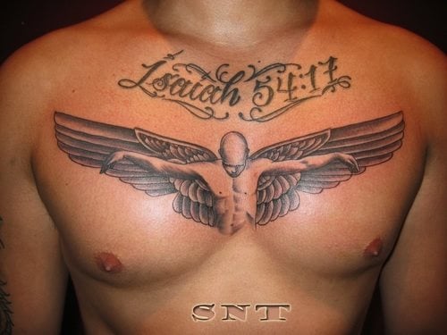 Mann schriftzug tattoo brust Brust Tattoo