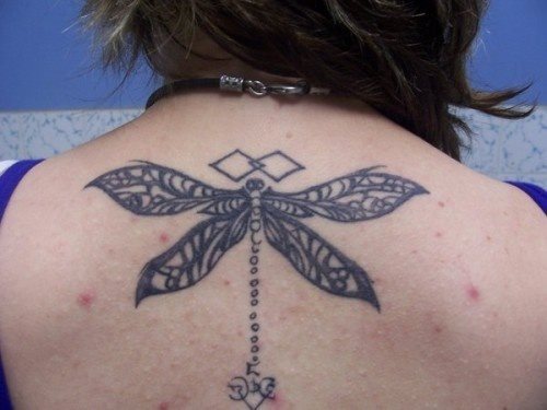 Este diseo de libelula, con influencia tribal, es un diseo muy original y la zona elegida es comn para tatuarse