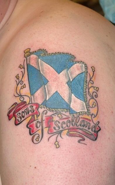 Diseo de una bandera con una frase que dice sons of scotland, que quiere decir hijos de esocia