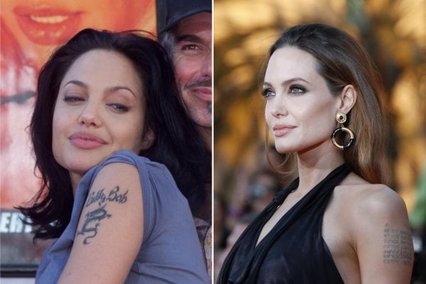 Aqu vemos nuevamente a Angelina Jolie, la actriz llevaba un diseo que poco le favoreca y el que aparece en la segunda foto no parece mejorar