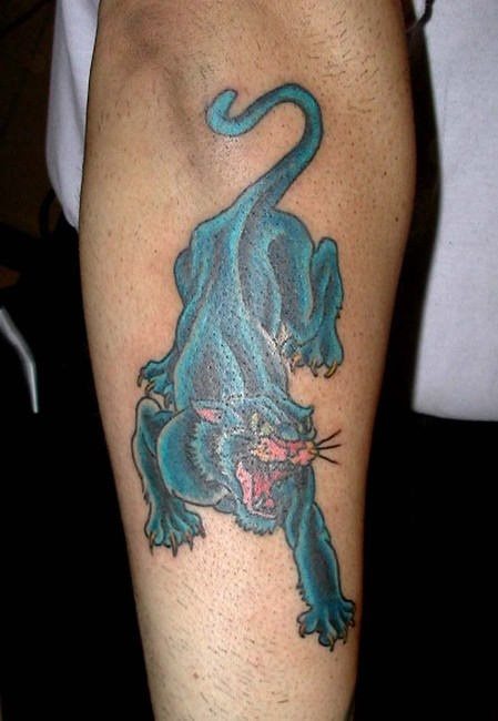 Esta pandera es un poco rara porque est tatuada en un color azul muy raro