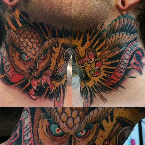 tatuaje buho cuello para hombre 15