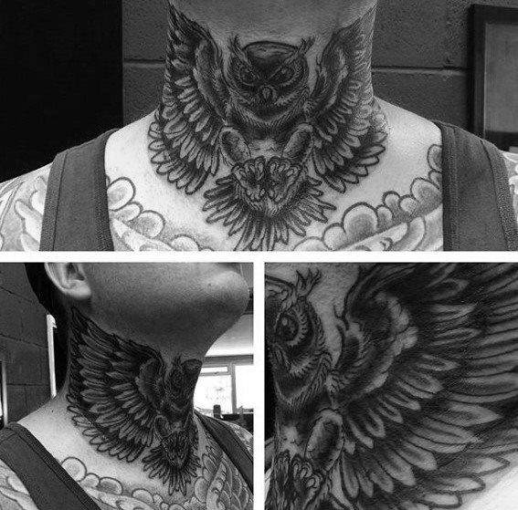 tatuaje buho cuello para hombre 16