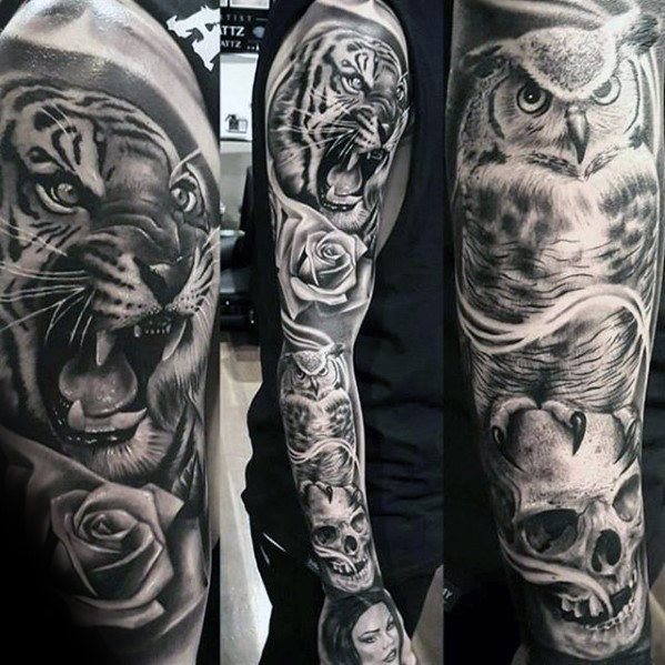 tatuaje buho realista para hombre 16