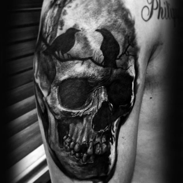 tatuaje calavera y arbol para hombre 01