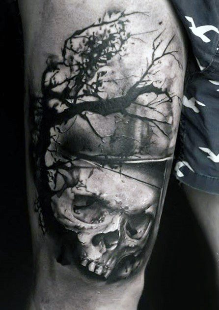 tatuaje calavera y arbol para hombre 10