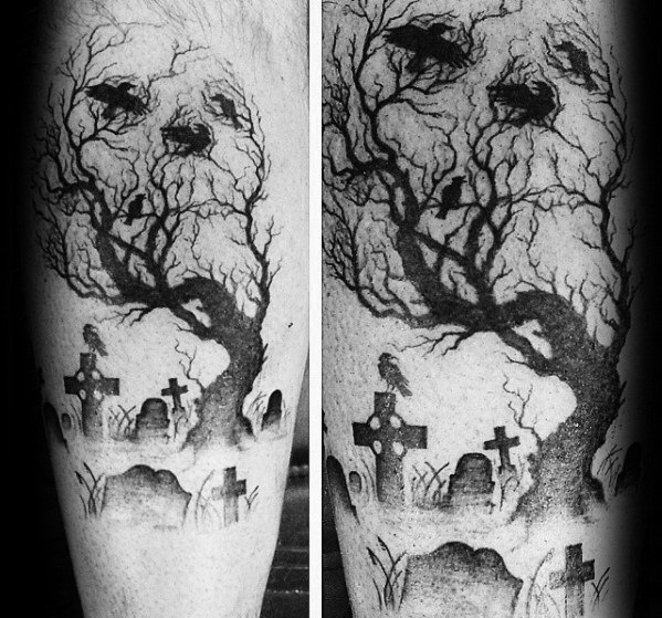 tatuaje calavera y arbol para hombre 22