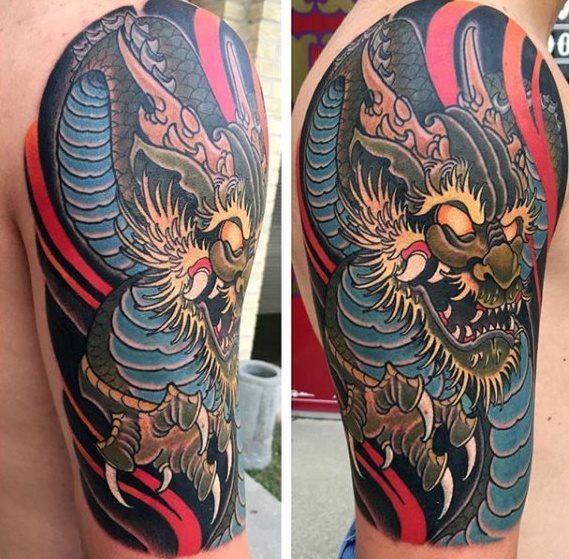 tatuaje dragon brazo para hombre 39