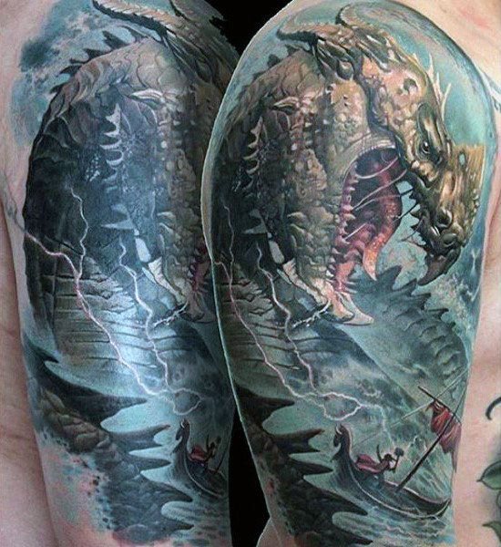 tatuaje dragon brazo para hombre 44