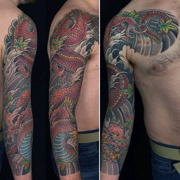 tatuaje dragon brazo para hombre 47