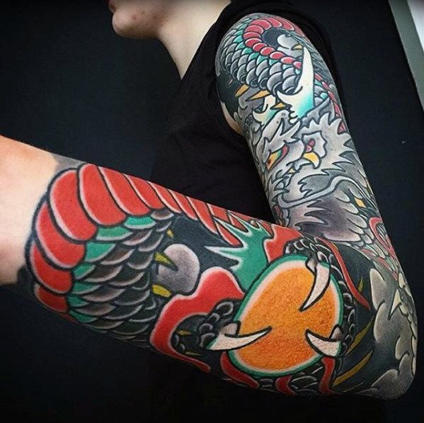 tatuaje dragon brazo para hombre 55
