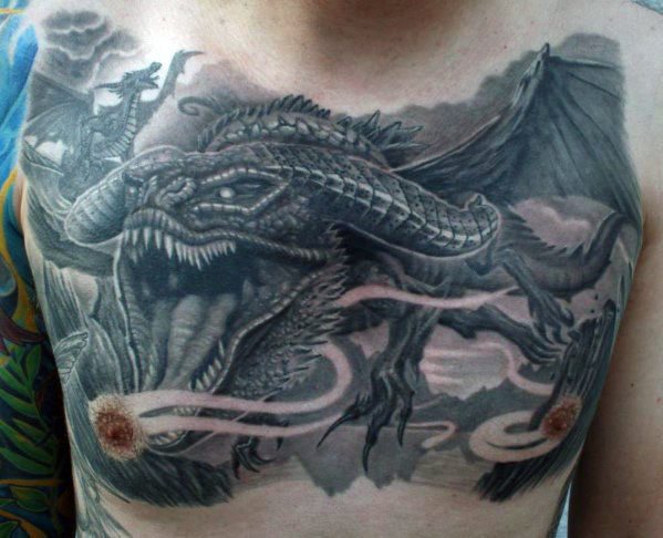tatuaje dragon pecho para hombre 01