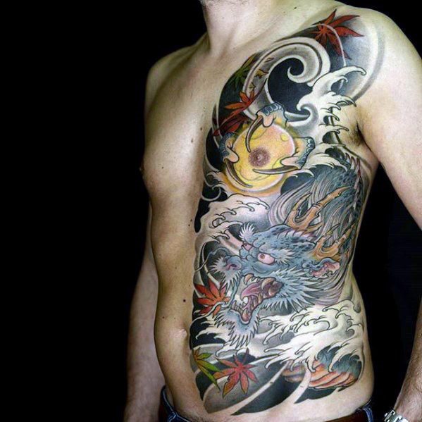 tatuaje dragon pecho para hombre 14