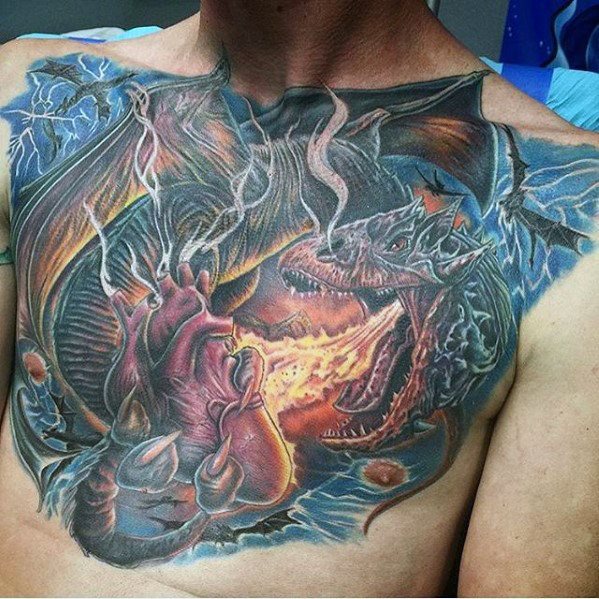 tatuaje dragon pecho para hombre 17
