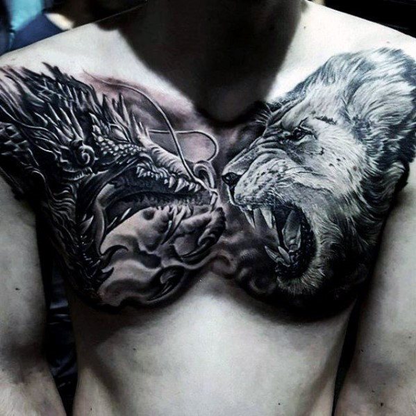 tatuaje dragon pecho para hombre 20
