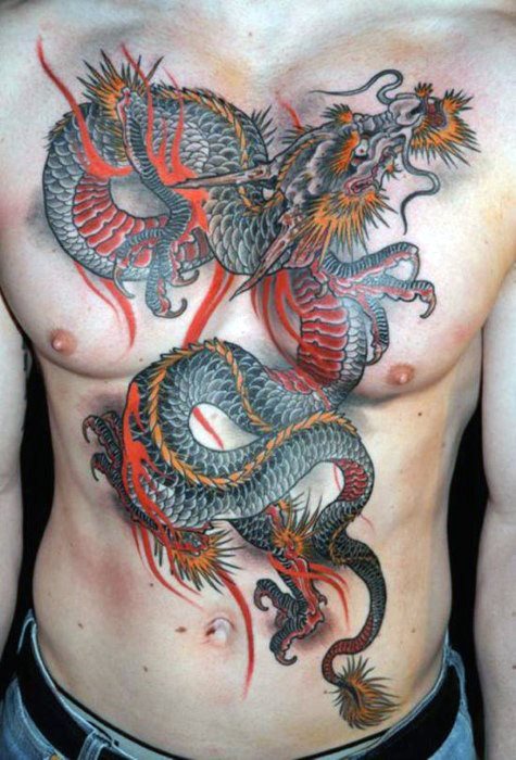 tatuaje dragon pecho para hombre 23