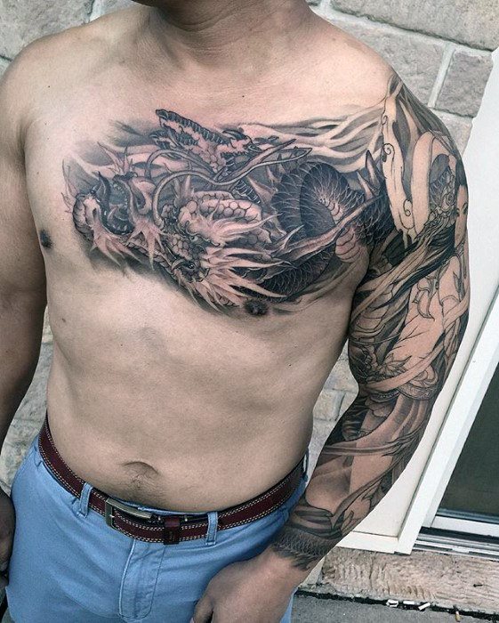 tatuaje dragon pecho para hombre 26
