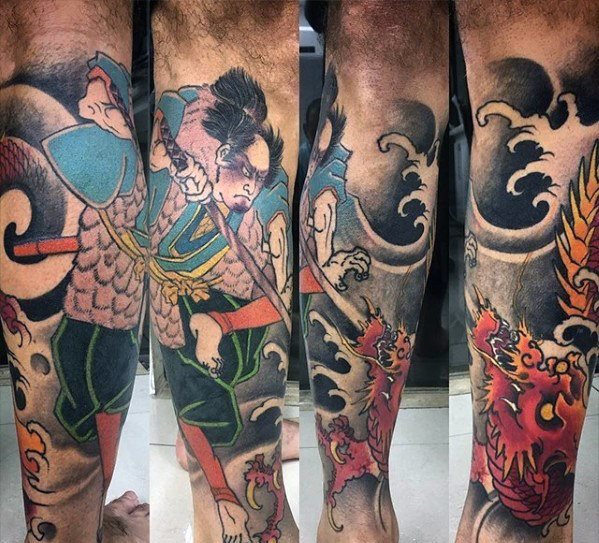 tatuaje dragon pierna para hombre 06