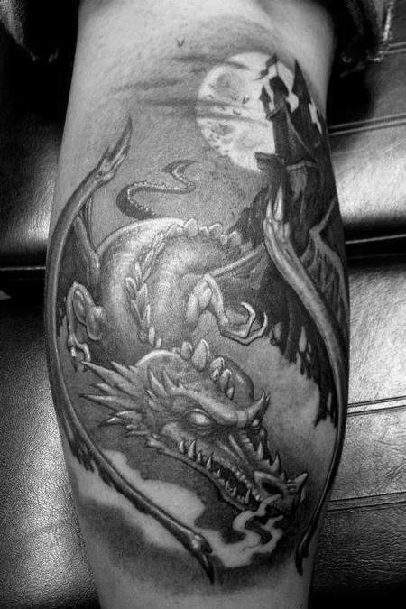 tatuaje dragon pierna para hombre 07