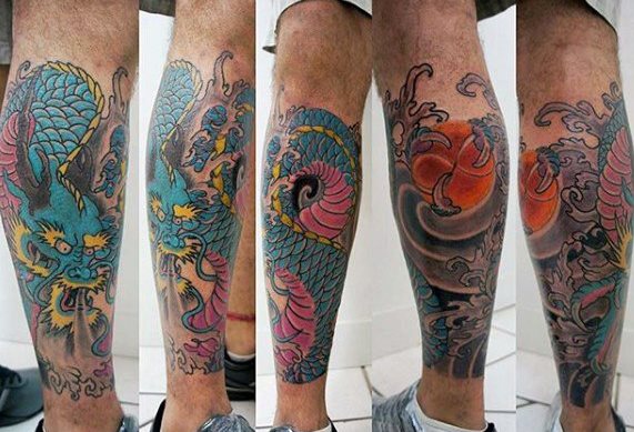tatuaje dragon pierna para hombre 09