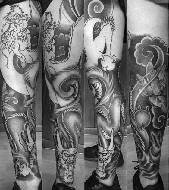 tatuaje dragon pierna para hombre 10