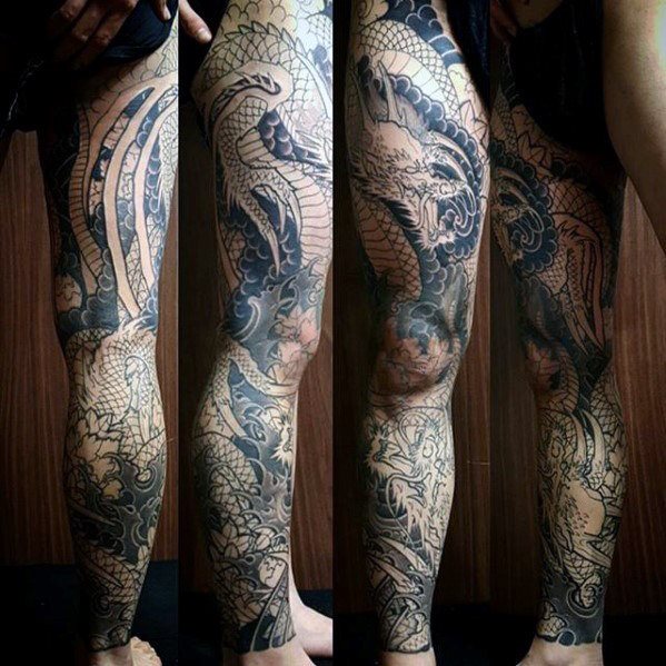 tatuaje dragon pierna para hombre 12