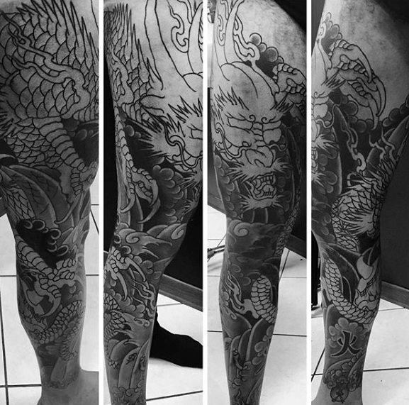 tatuaje dragon pierna para hombre 13