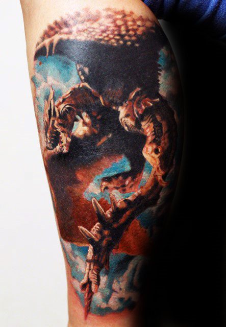 tatuaje dragon pierna para hombre 14
