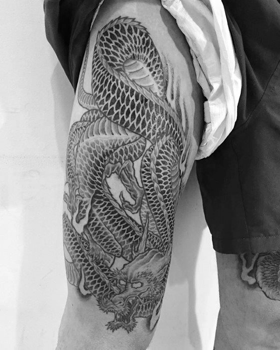 tatuaje dragon pierna para hombre 15
