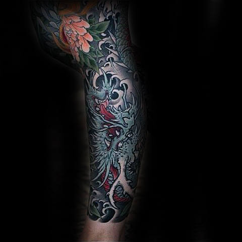 tatuaje dragon pierna para hombre 17