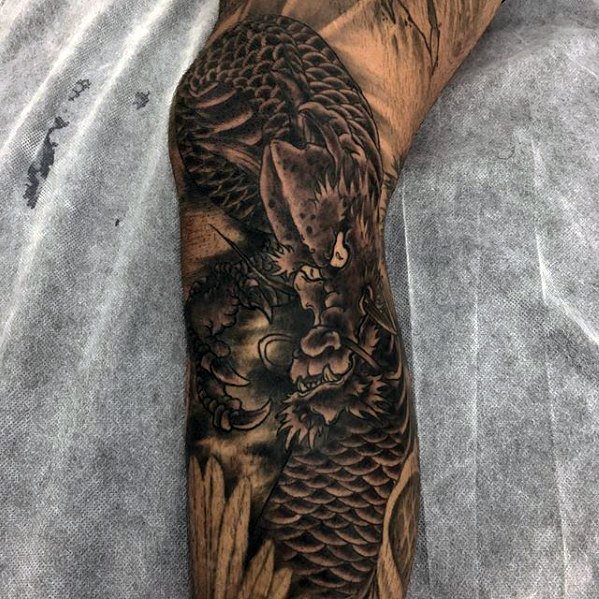 tatuaje dragon pierna para hombre 19