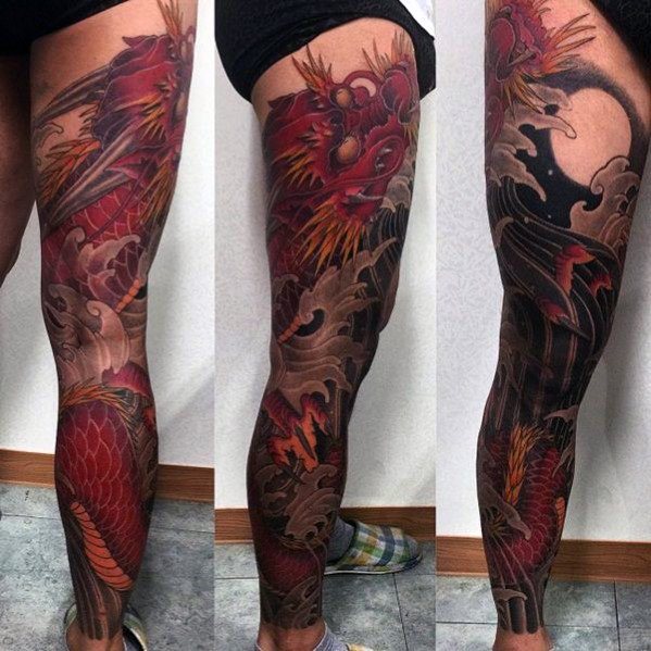 tatuaje dragon pierna para hombre 20