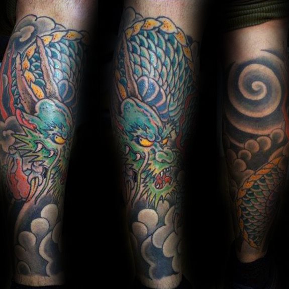 tatuaje dragon pierna para hombre 21