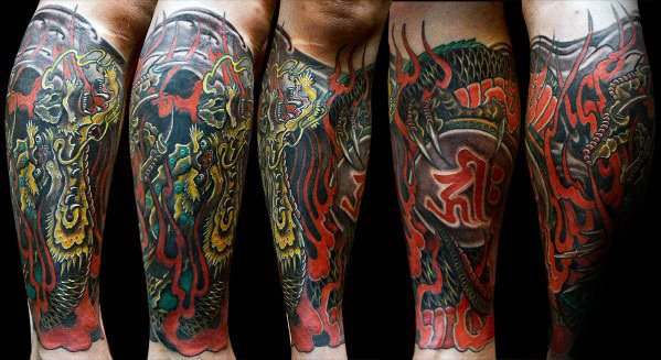 tatuaje dragon pierna para hombre 23