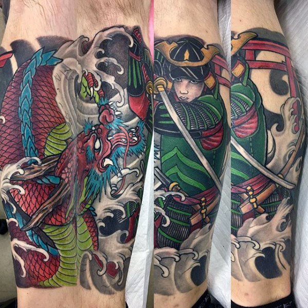 tatuaje dragon pierna para hombre 24
