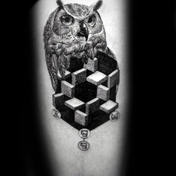 tatuaje geometrico buho para hombre 01