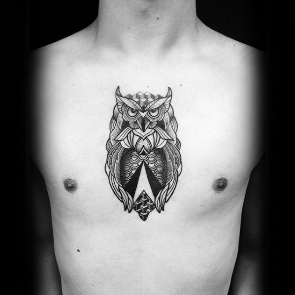 tatuaje geometrico buho para hombre 31