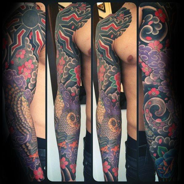 tatuaje manga buho para hombre 16