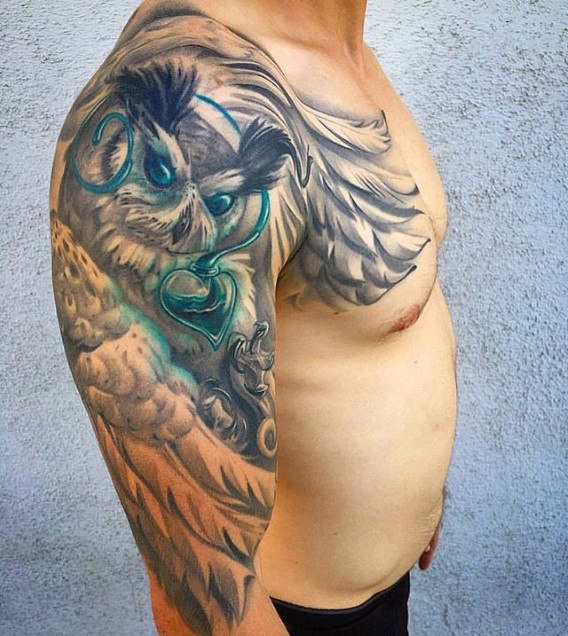 tatuaje manga buho para hombre 34