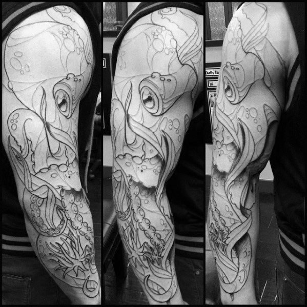 tatuaje manga pulpo pecho para hombre 08