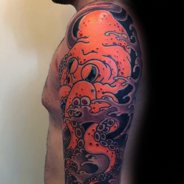 tatuaje manga pulpo pecho para hombre 11