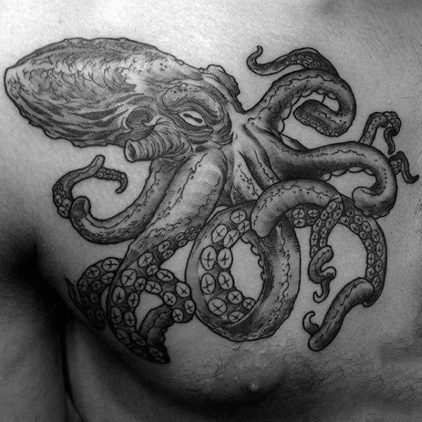 tatuaje pulpo pecho para hombre 01