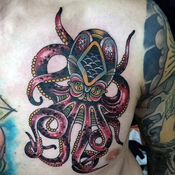 tatuaje pulpo pecho para hombre 14