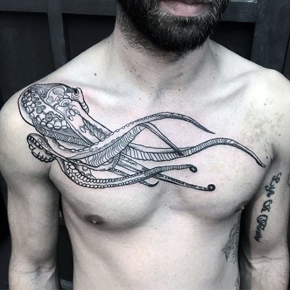 tatuaje pulpo pecho para hombre 19