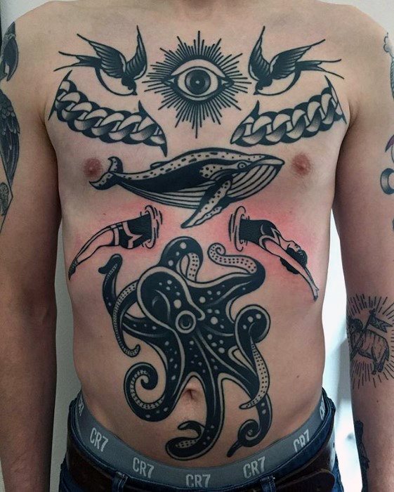 tatuaje pulpo pecho para hombre 23