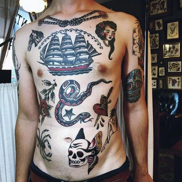 tatuaje tradicional barco para hombre 06