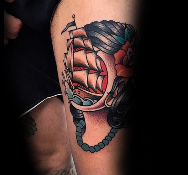 tatuaje tradicional barco para hombre 09