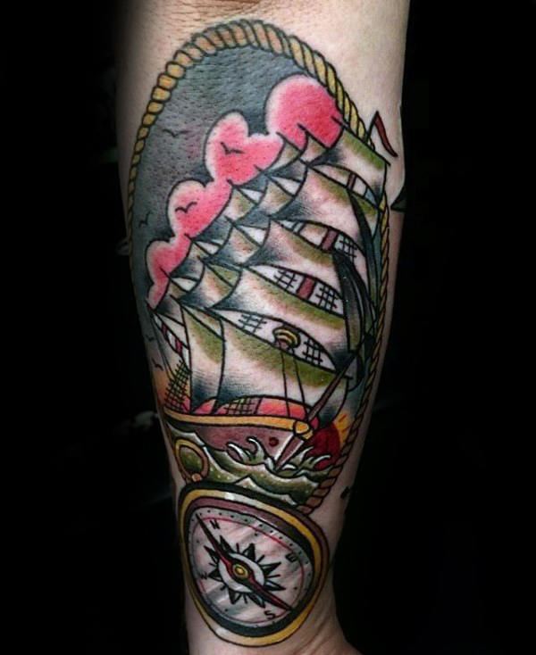 tatuaje tradicional barco para hombre 24