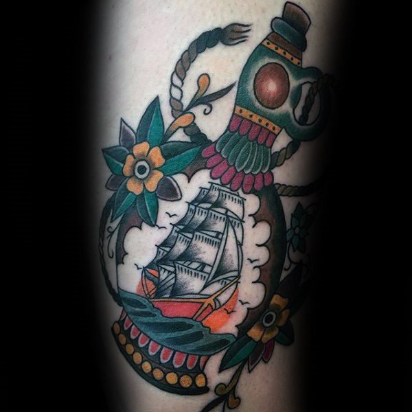 tatuaje tradicional barco para hombre 39