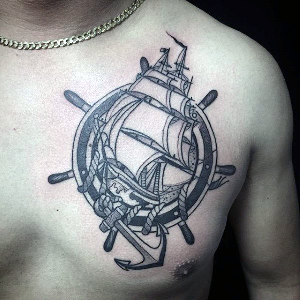 tatuaje tradicional barco para hombre 40